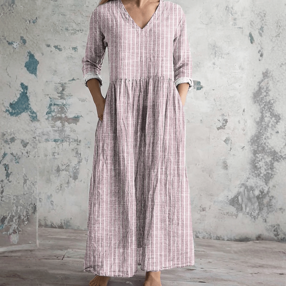Women's Striped V-Neck Sleeveless Dress