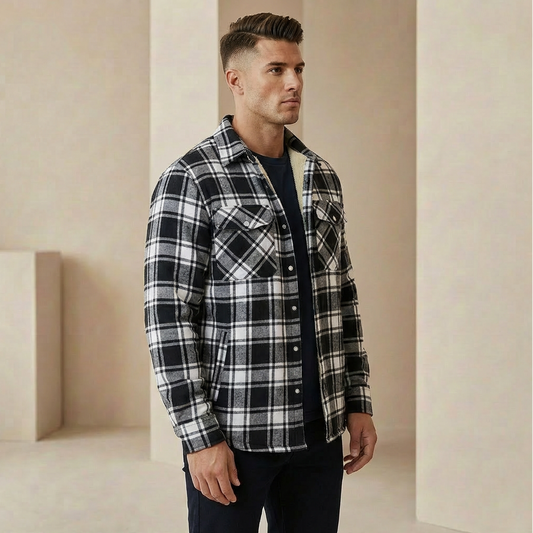 Men's Sherpa-Lined Check Shacket – Warm Plaid Fleece Shirt Jacket