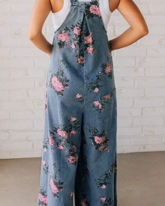 Women’s Floral Wide Leg Jumpsuit with Adjustable Straps