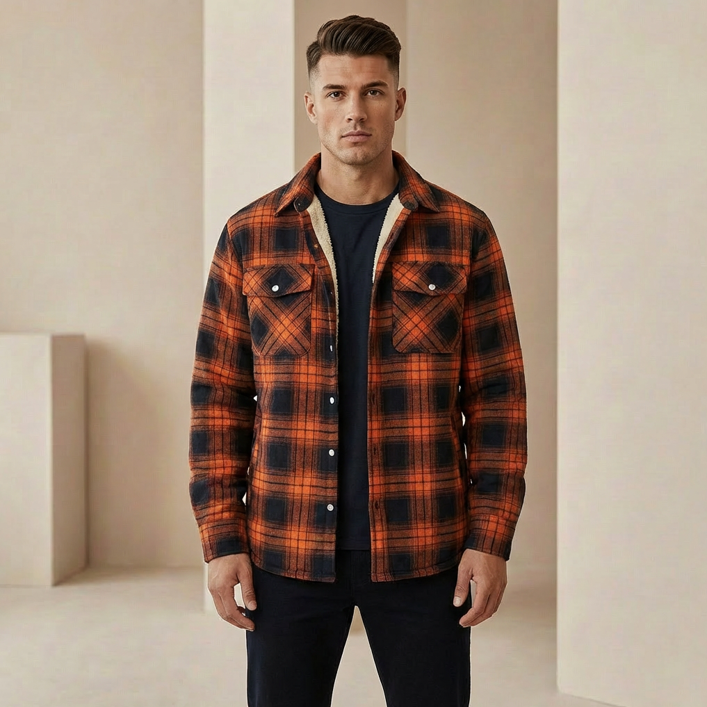 Men's Sherpa-Lined Check Shacket – Warm Plaid Fleece Shirt Jacket