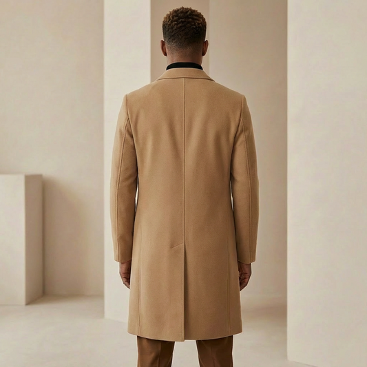 Men's Slim-Fit Wool-Look Overcoat – Classic Tailored Winter Formal Coat