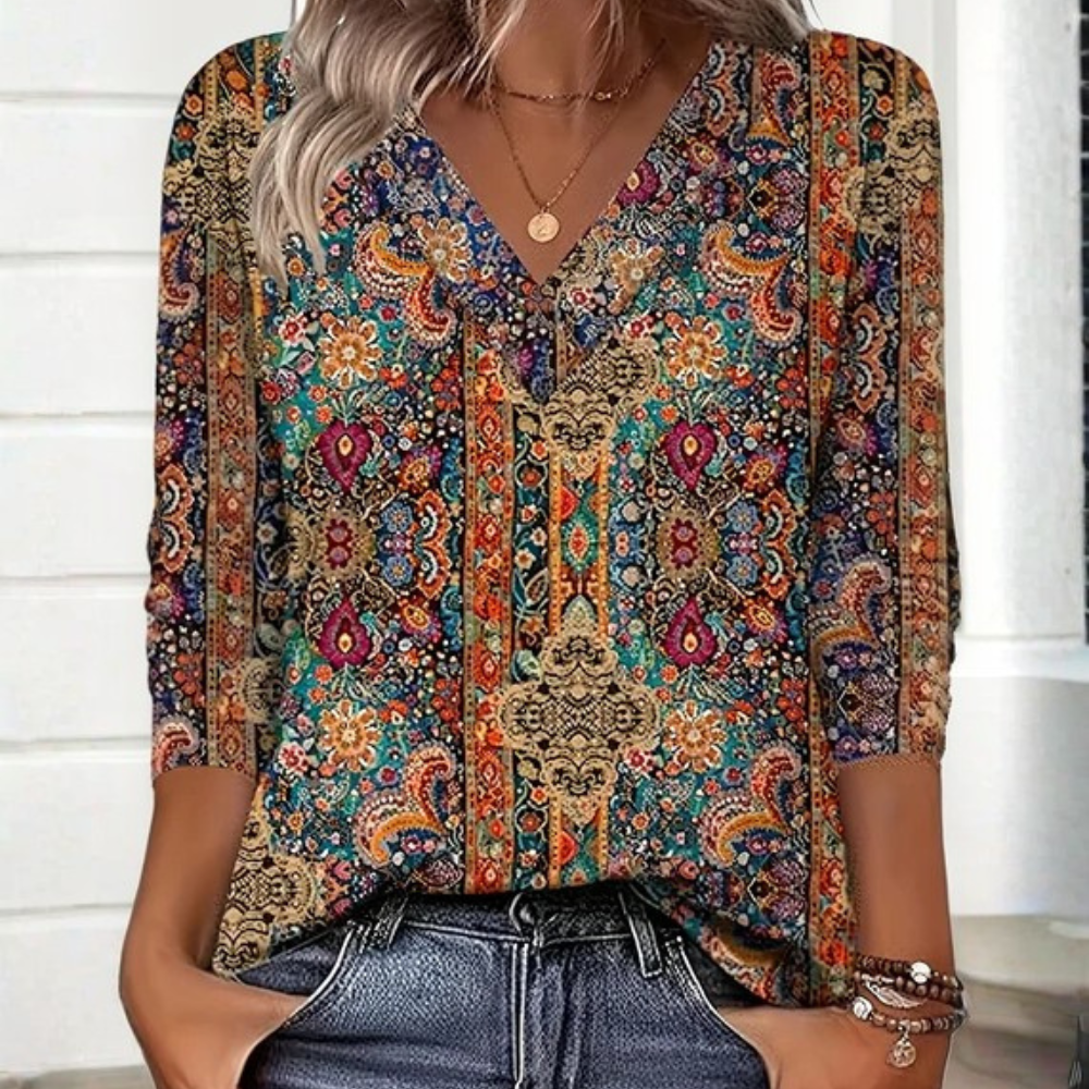 Women's Floral V-Neck Relaxed Top
