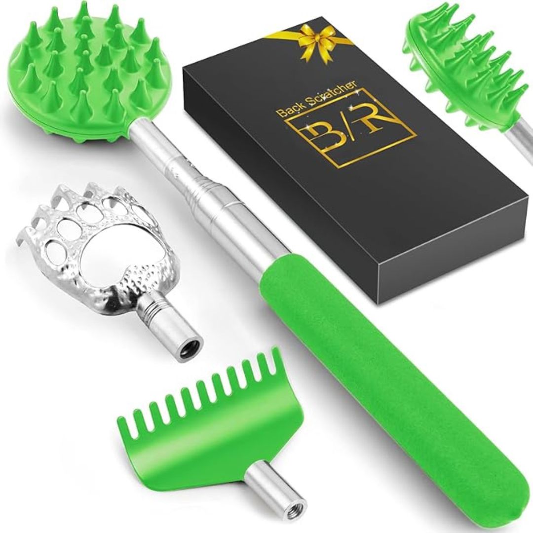 Telescopic Back Scratcher with Interchangeable Heads