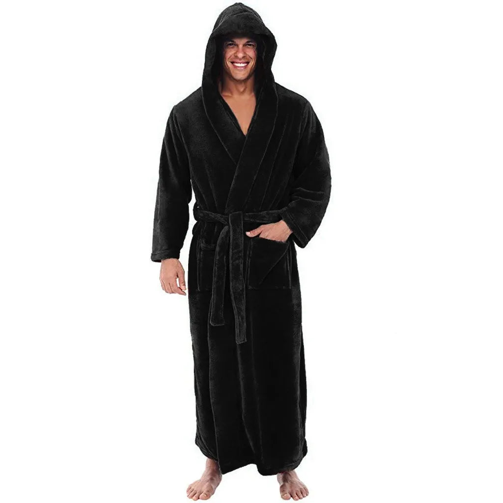 Men’s Hooded Bathrobe – Luxury Soft Plush Loungewear Nightwear Spa Robe