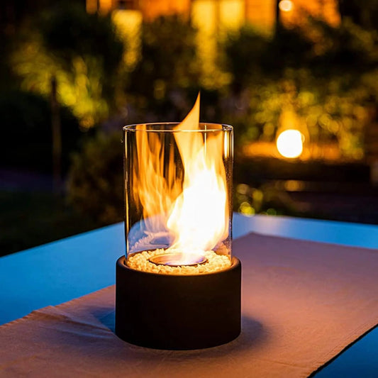 Portable Bioethanol Tabletop Fireplace – Glass Cylinder Smokeless Indoor Outdoor Heater