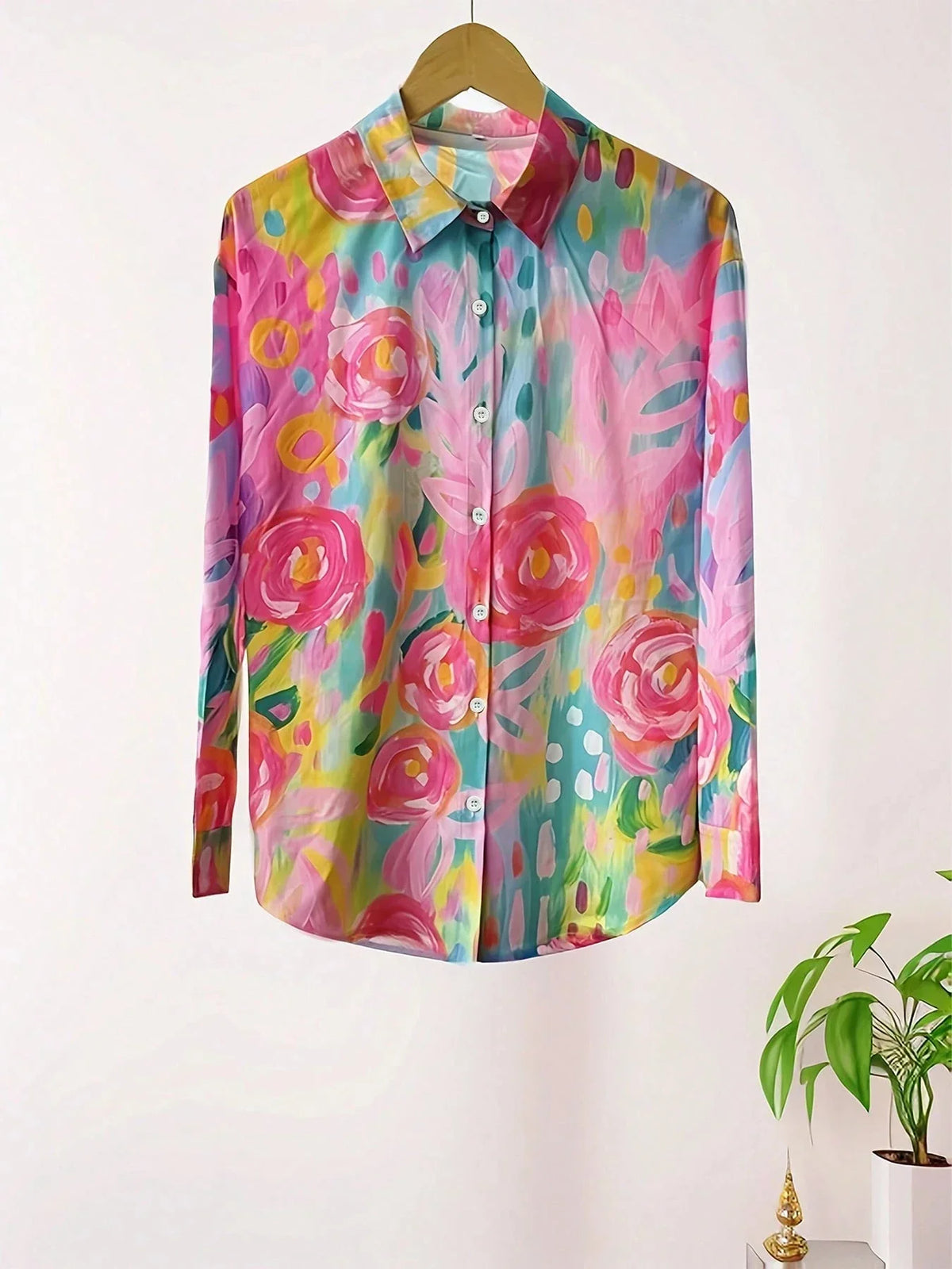 Women's Colourful Print Button-Front Blouse