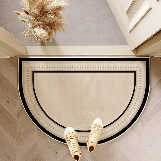Semicircle Belgian Velvet Doormat – Non-Slip Striped Embroidered Welcome Entrance Mat