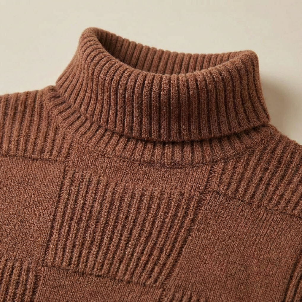 Men's Slim-Fit Roll Neck Jumper – Patterned Knit Turtleneck Sweater