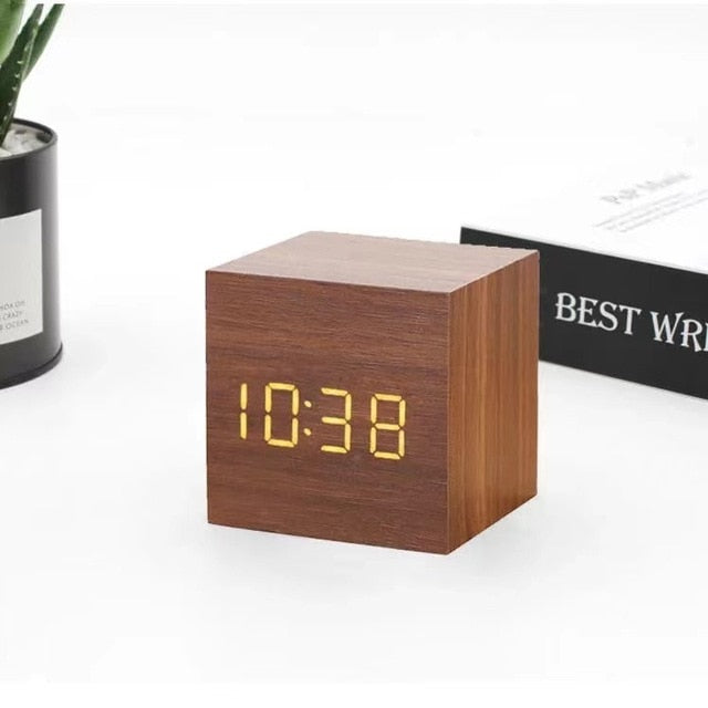 Wood-Effect LED Digital Alarm Clock