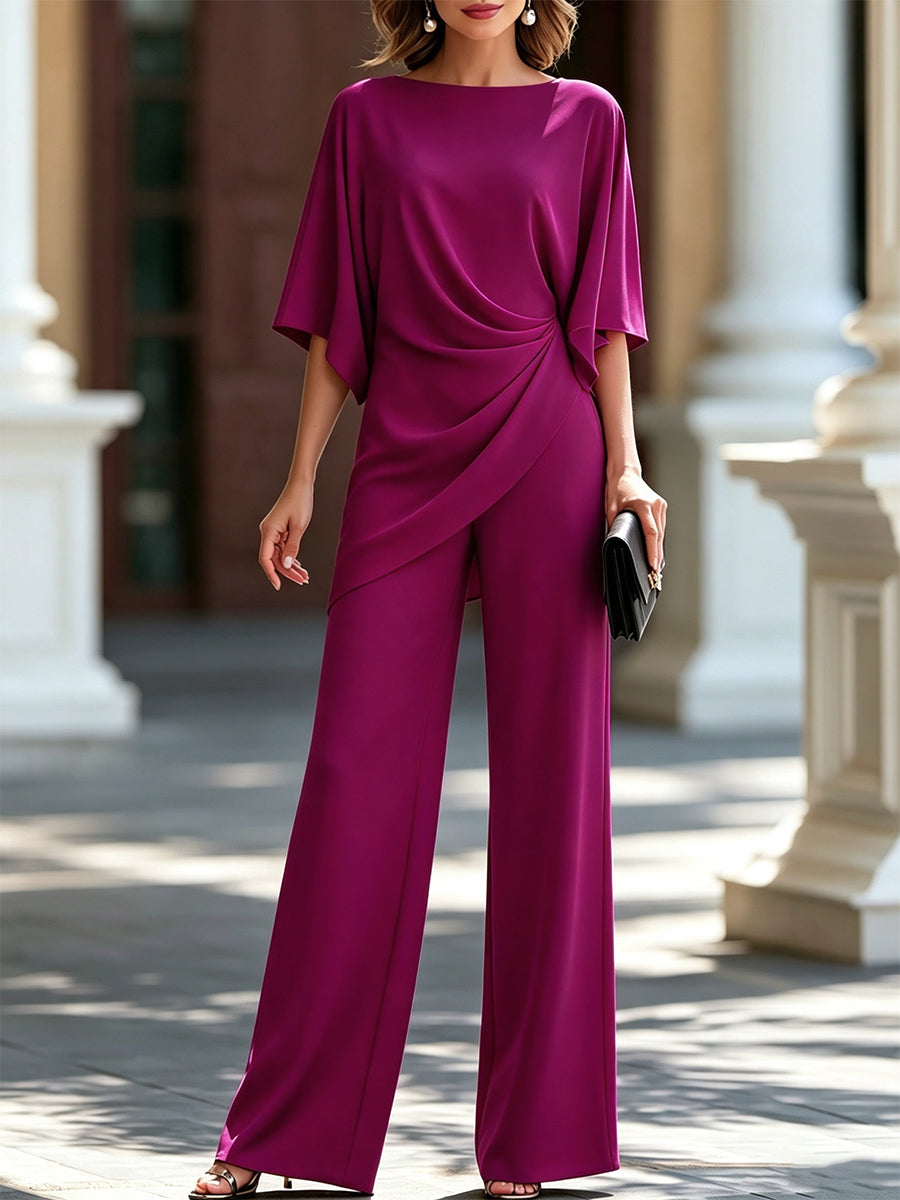 Women's Draped Waist Two-Piece Wide-Leg Set