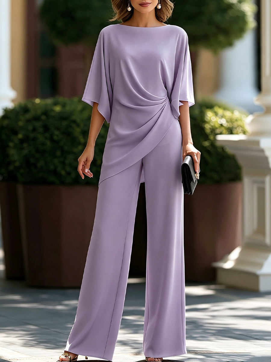 Women's Draped Waist Two-Piece Wide-Leg Set