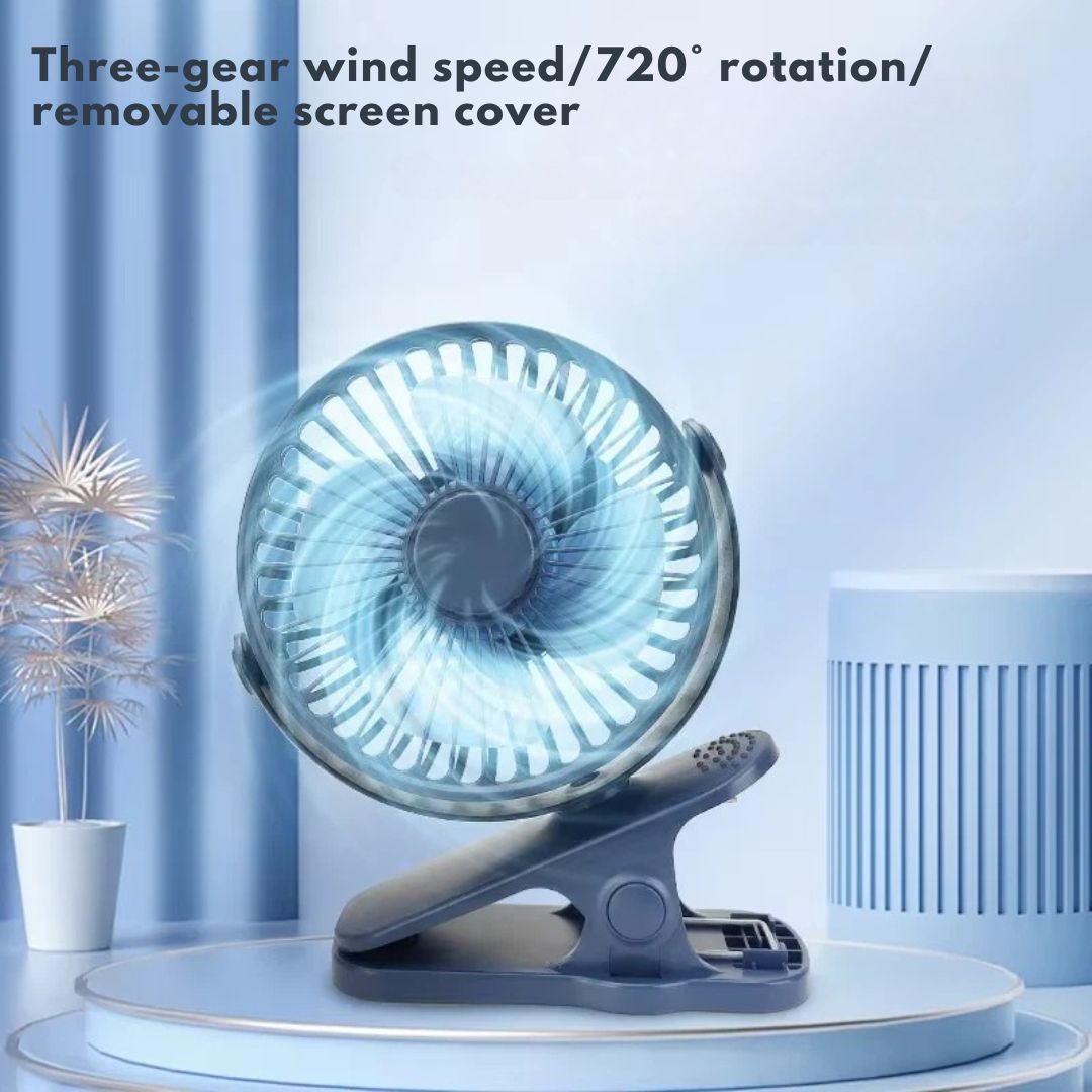 Rechargeable Clip-On Desk Fan with 3 Speeds