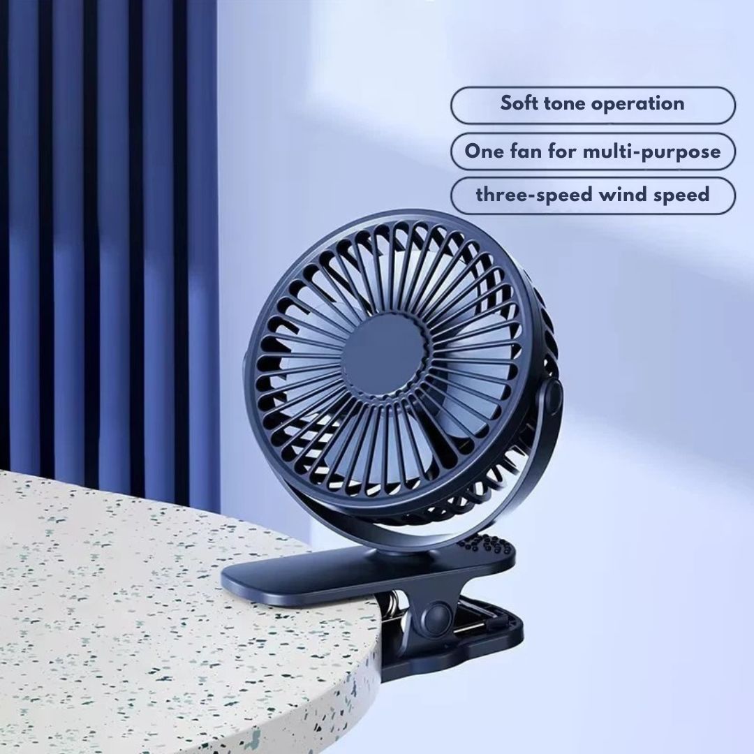 Rechargeable Clip-On Desk Fan with 3 Speeds