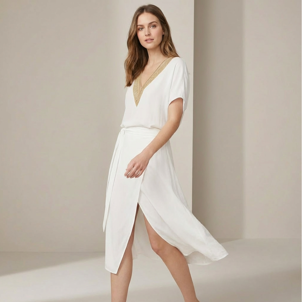 Women’s Sustainable V-Neck Dress – Elegant Eco-Friendly Day Dress