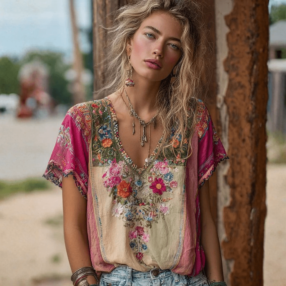 Women's Boho V-Neck Casual Top