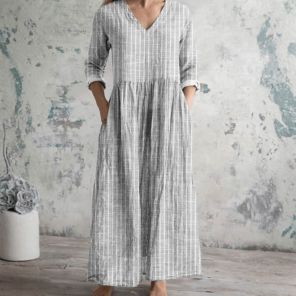 Women's Striped V-Neck Sleeveless Dress
