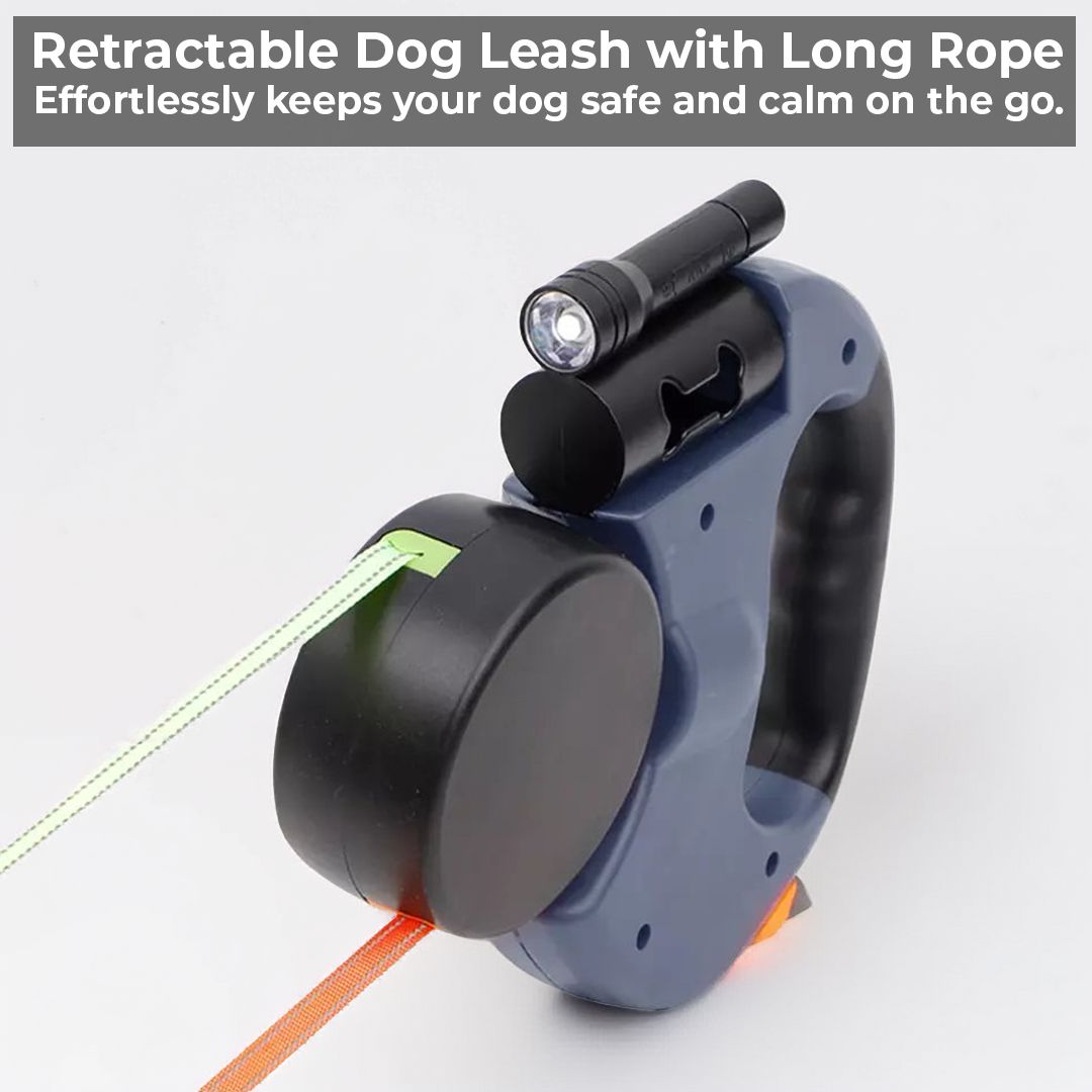 Dual Retractable Dog Lead with Torch & Bag Holder
