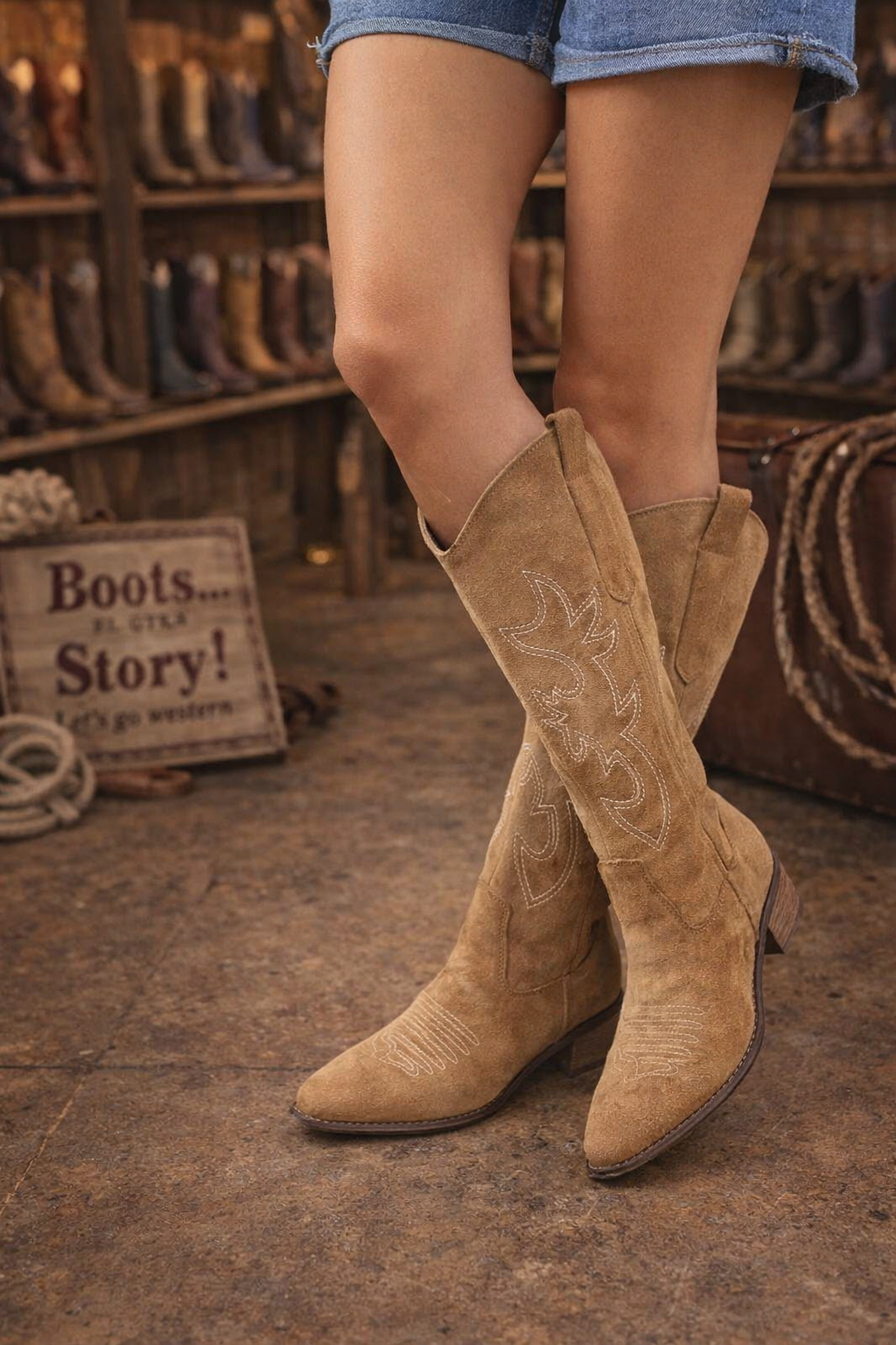 Women's Knee-High Suede Cowboy Boots