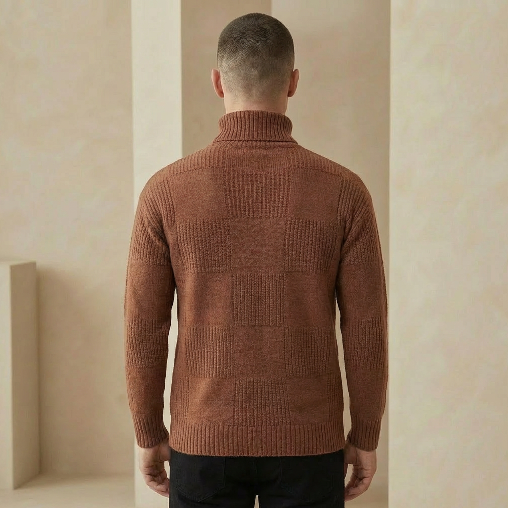 Men's Slim-Fit Roll Neck Jumper – Patterned Knit Turtleneck Sweater