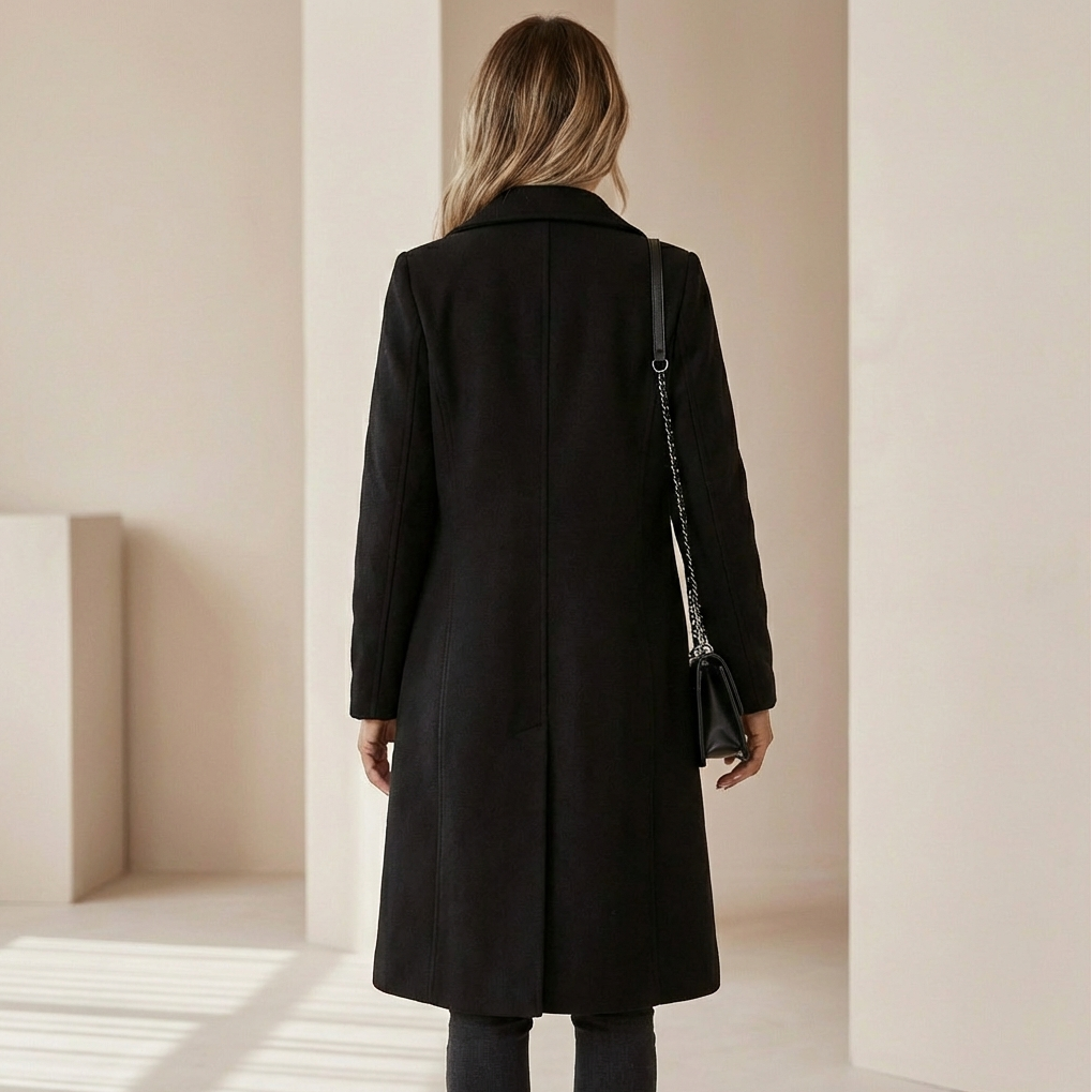 Women's Double-Breasted Wool Blend Coat – Tailored Winter Overcoat