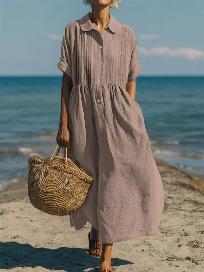 Women's Collared Button Dress – Cotton Midi Shirt Dress