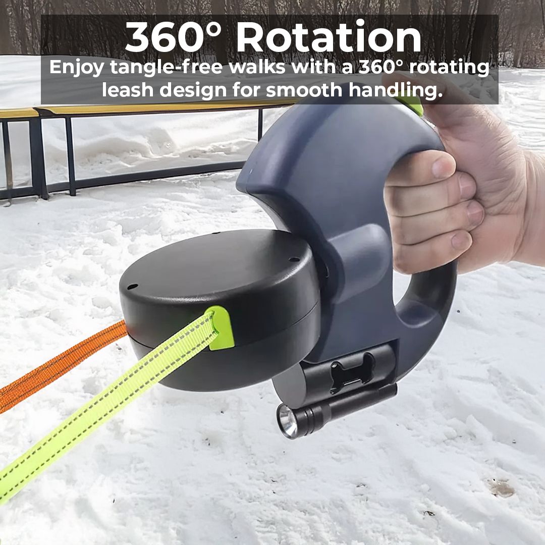 Dual Retractable Dog Lead with Torch & Bag Holder