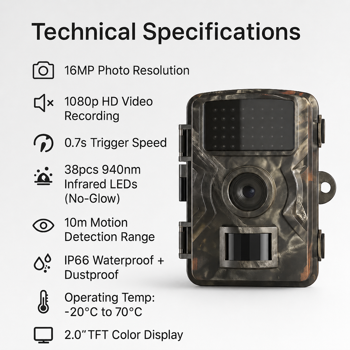 Outdoor Wildlife Trail Camera – 16MP 1080p Night Vision