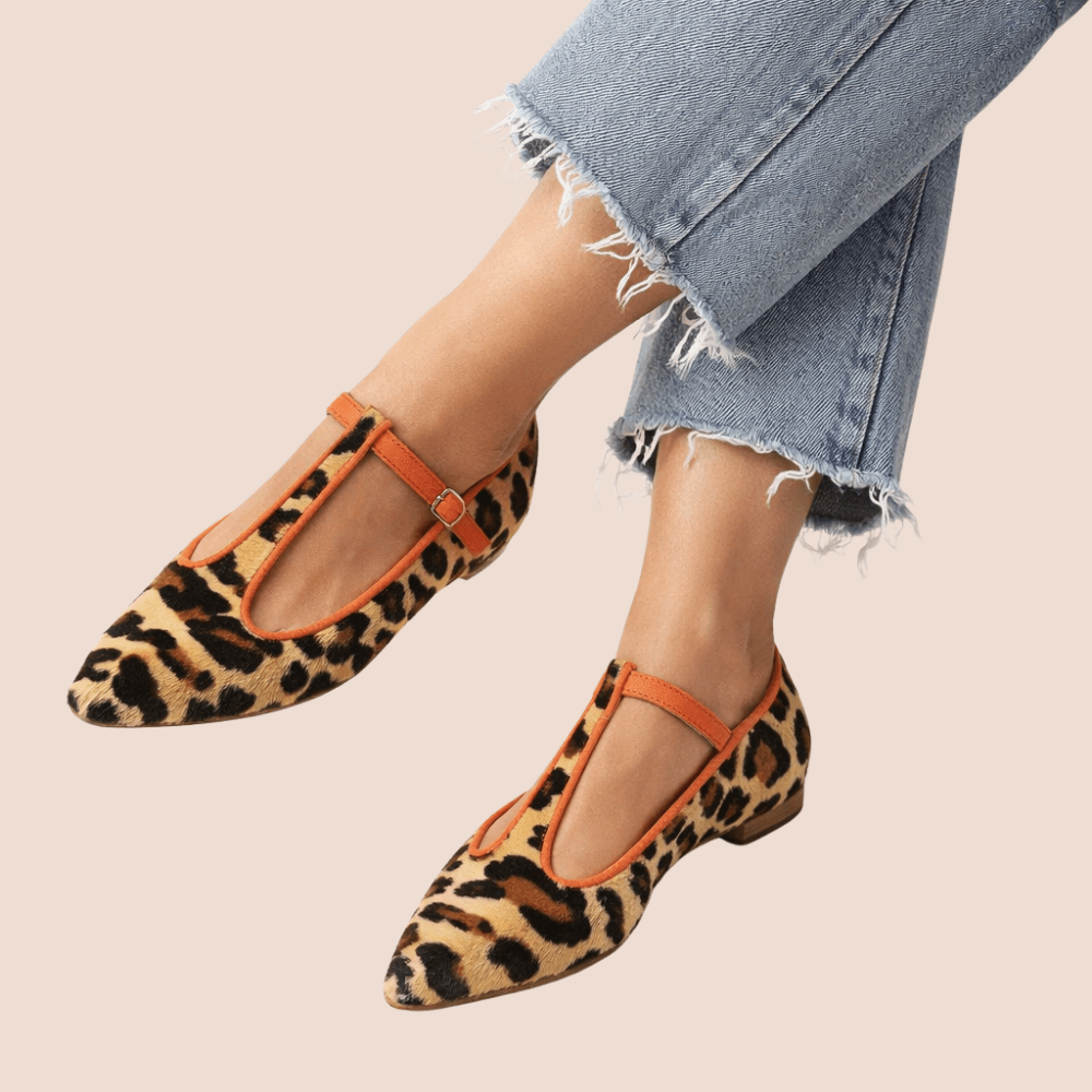 Women's Leopard Print T-Strap Flat Shoes