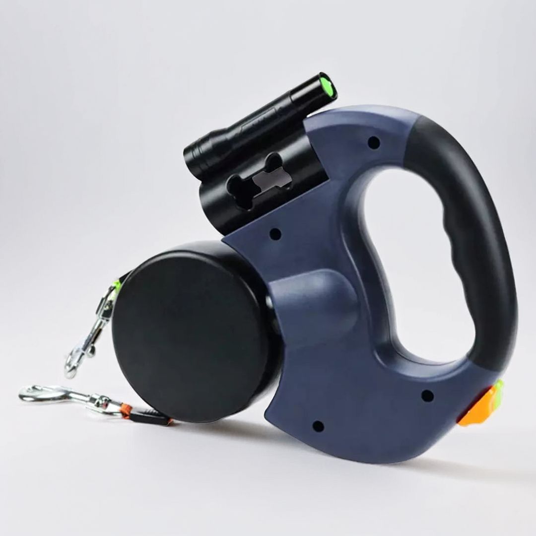 Dual Retractable Dog Lead with Torch & Bag Holder