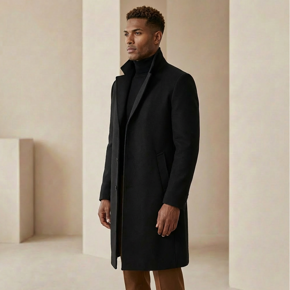 Men's Slim-Fit Wool-Look Overcoat – Classic Tailored Winter Formal Coat