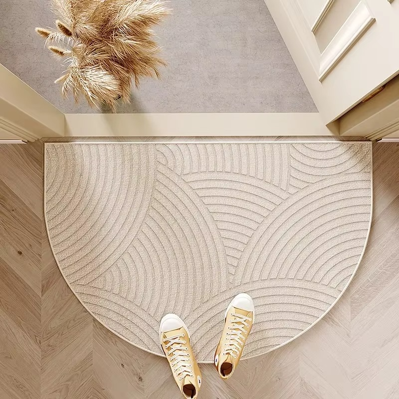 Semicircle Belgian Velvet Doormat – Non-Slip Striped Embroidered Welcome Entrance Mat
