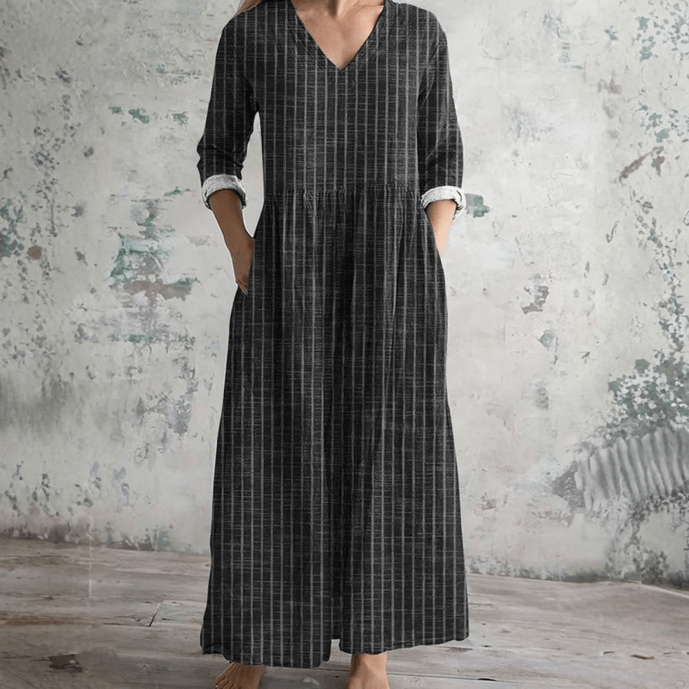 Women's Striped V-Neck Sleeveless Dress