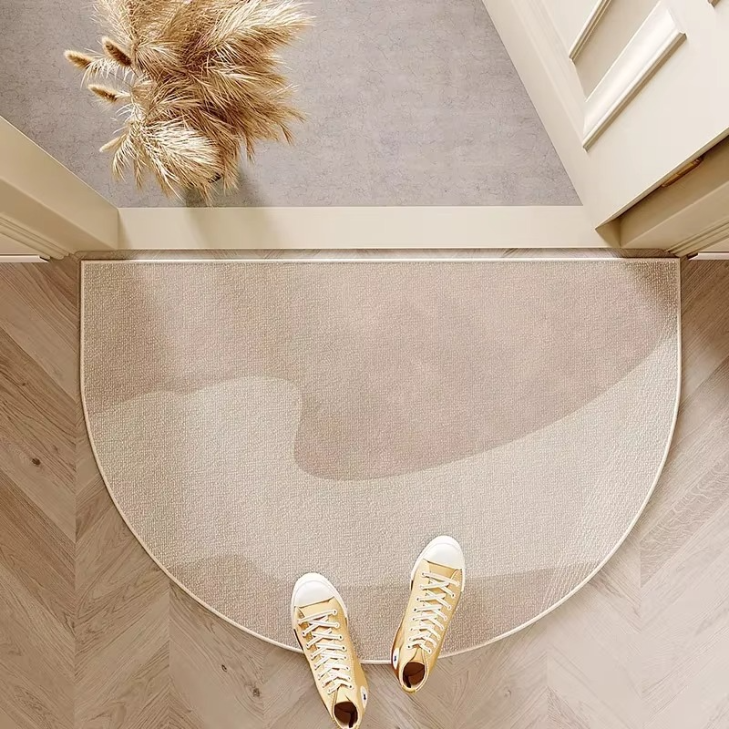 Semicircle Belgian Velvet Doormat – Non-Slip Striped Embroidered Welcome Entrance Mat