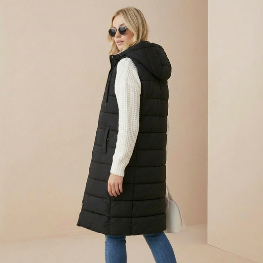 Women's Longline Hooded Puffer Bodywarmer – Insulated Winter Gilet