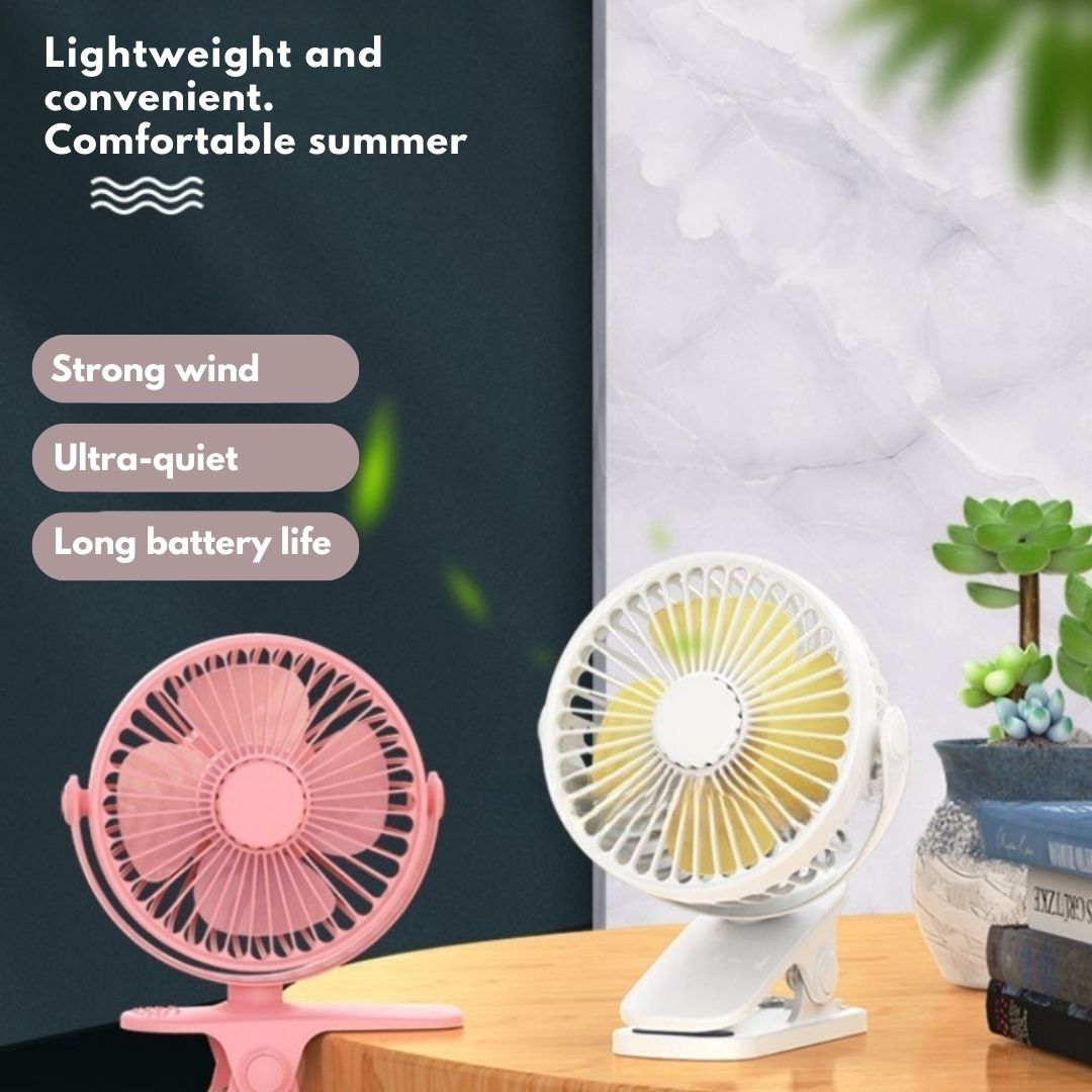 Rechargeable Clip-On Desk Fan with 3 Speeds