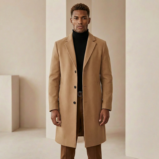 Men's Slim-Fit Wool-Look Overcoat – Classic Tailored Winter Formal Coat