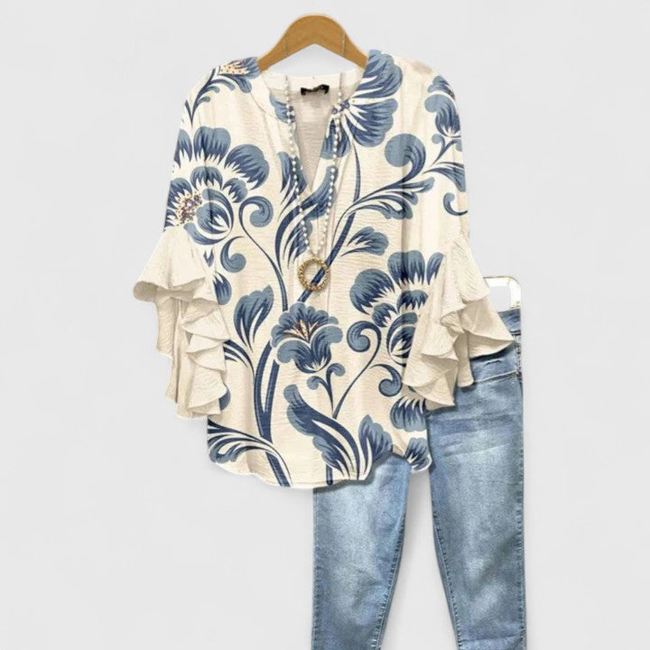 Women's Ruffle Sleeve Floral Blouse