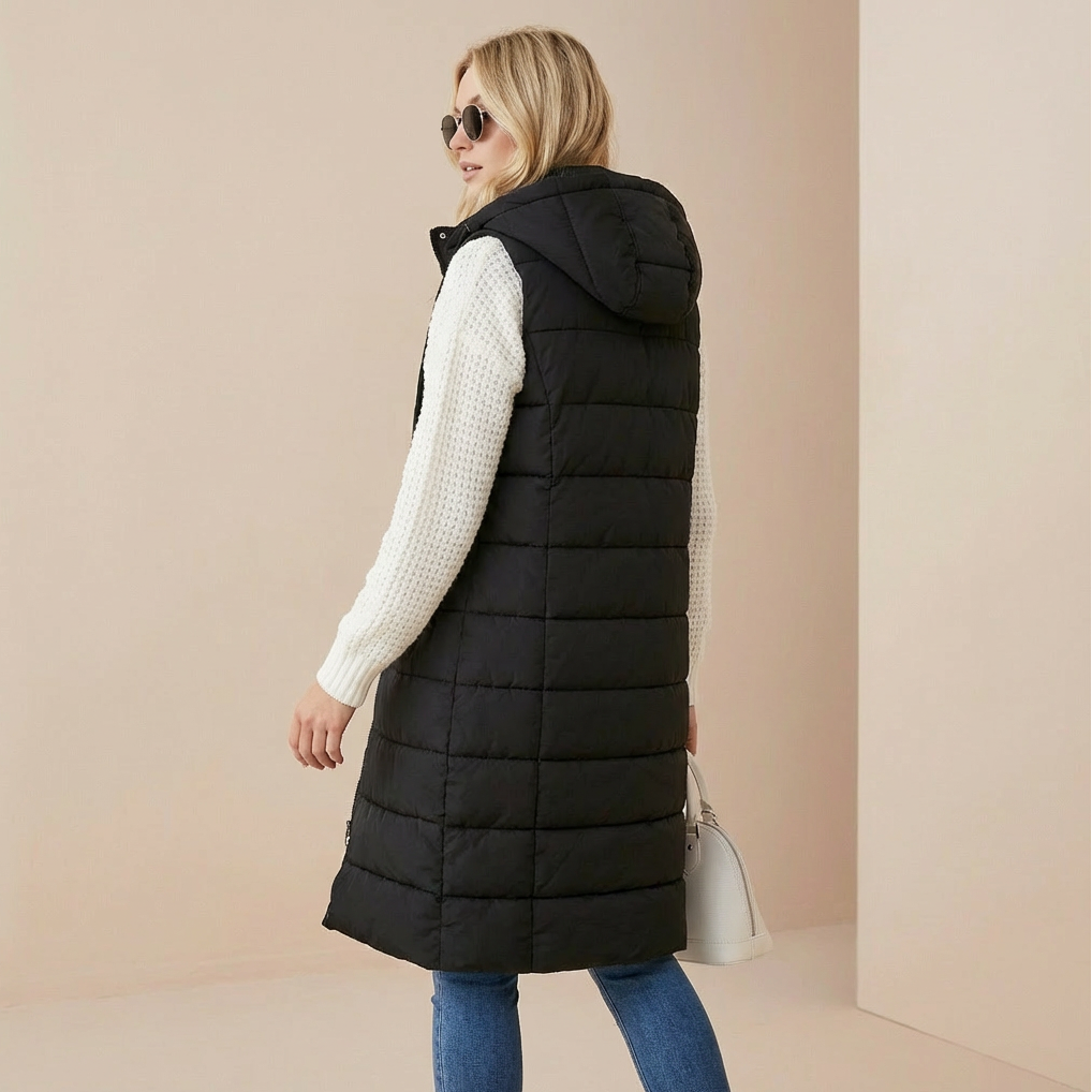 Women's Longline Hooded Puffer Bodywarmer – Insulated Winter Gilet