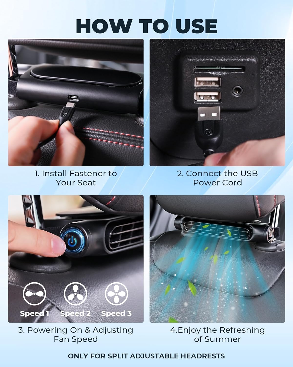 Bladeless USB Car Cooling Fan for Headrests