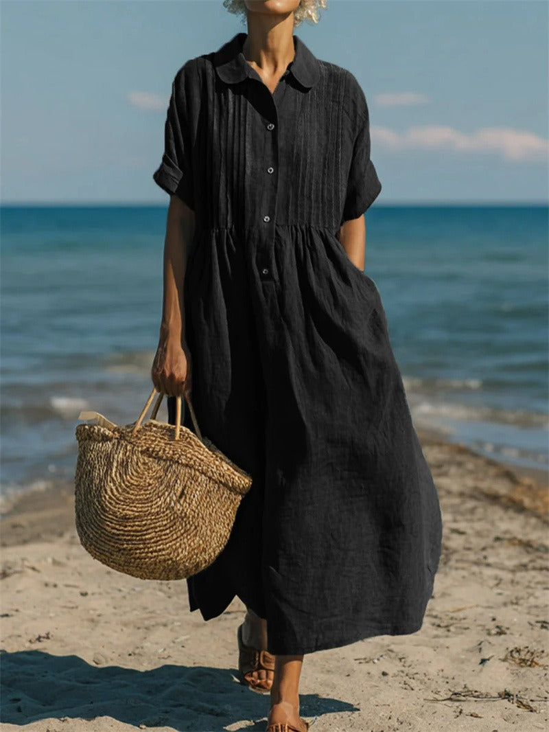Women's Collared Button Dress – Cotton Midi Shirt Dress