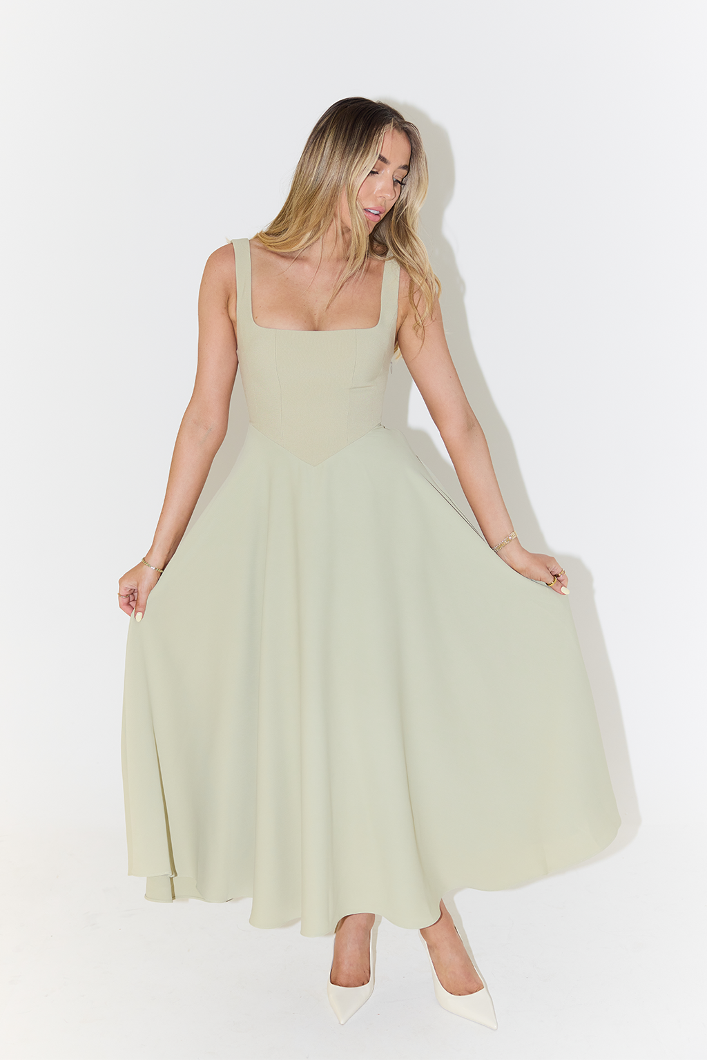 Women's Square-Neck Full-Skirt Maxi Dress