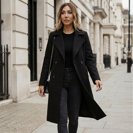 Women's Double-Breasted Wool Blend Coat – Tailored Winter Overcoat