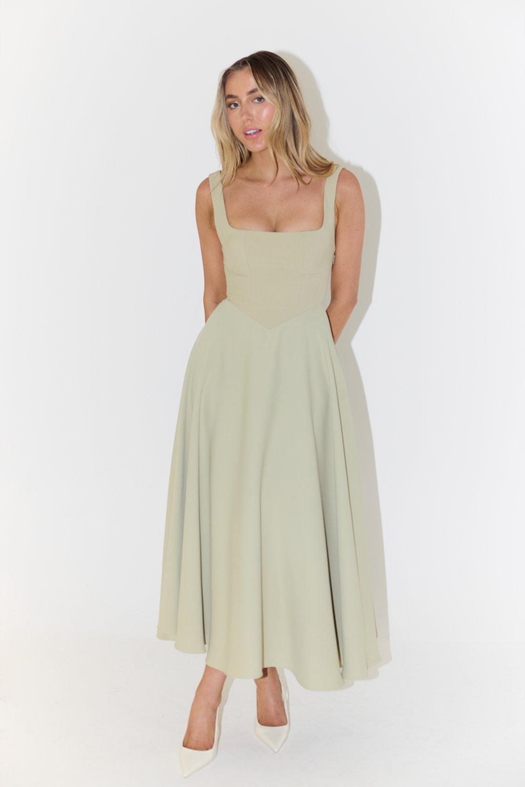 Women's Square-Neck Full-Skirt Maxi Dress