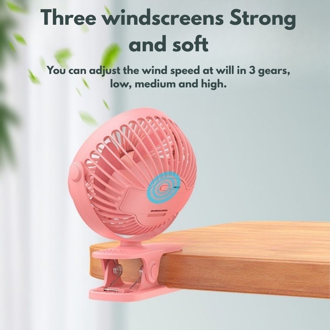 Rechargeable Clip-On Desk Fan with 3 Speeds