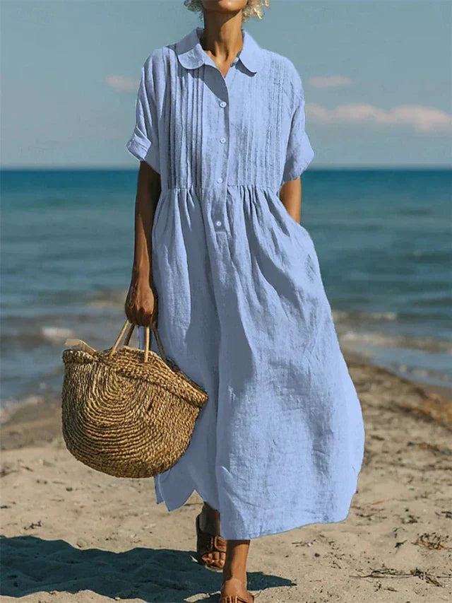 Women's Collared Button Dress – Cotton Midi Shirt Dress