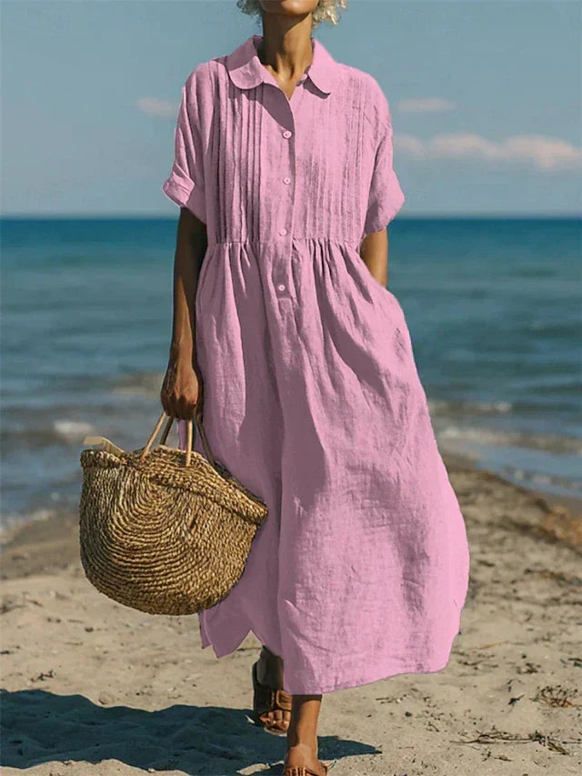 Women's Collared Button Dress – Cotton Midi Shirt Dress