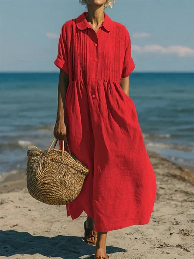 Women's Collared Button Dress – Cotton Midi Shirt Dress