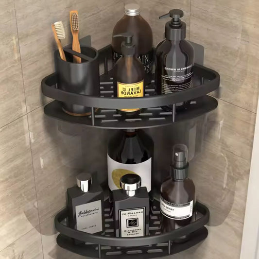 Rustproof Aluminum Bathroom Organizer – Wall Mounted 1 & 2-Tier Shower Caddy Shelf