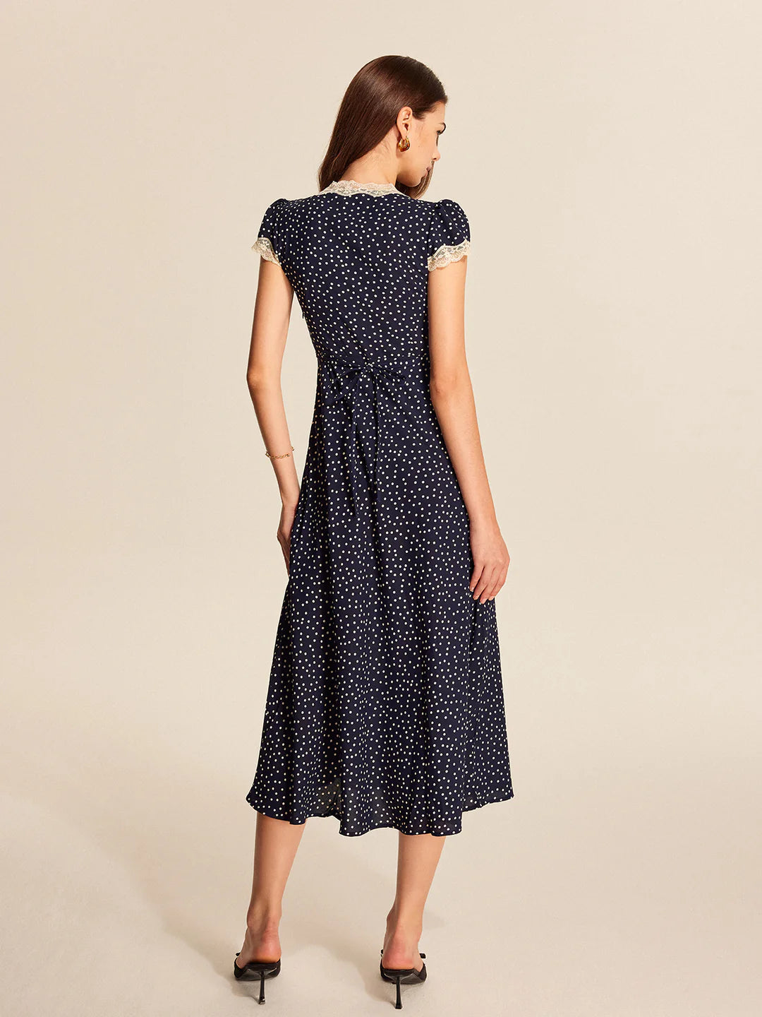 Women's Polka Dot Lace-Trim Midi Dress
