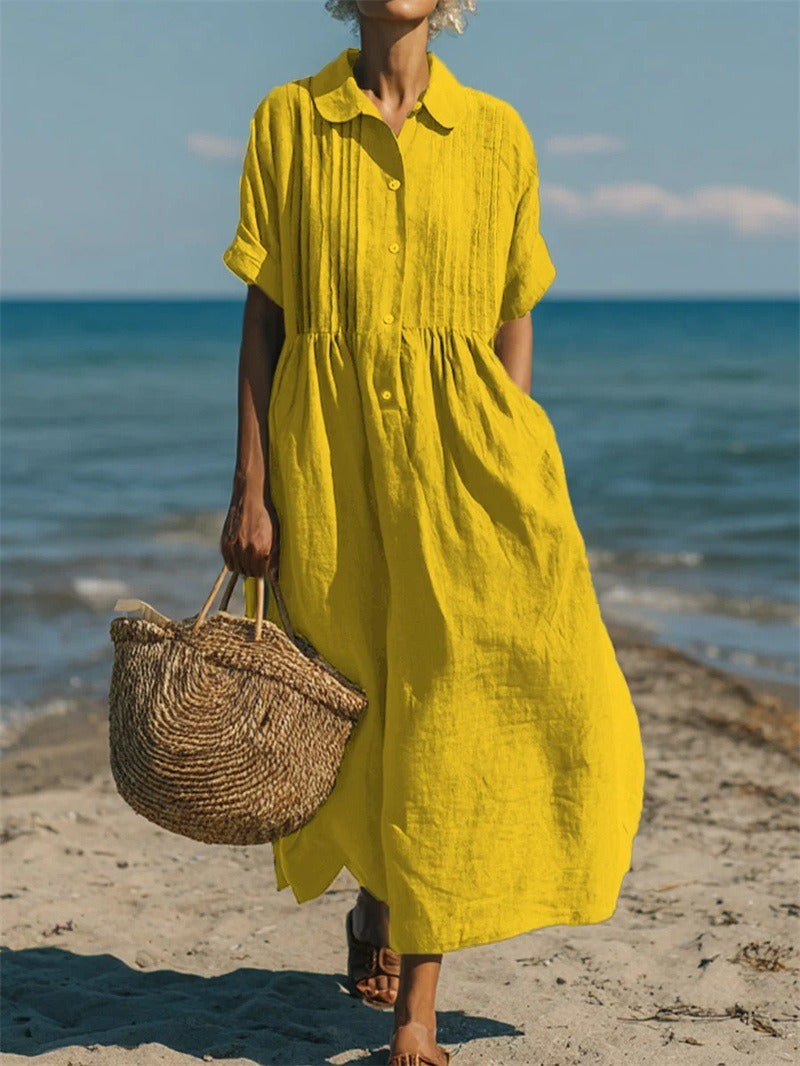 Women's Collared Button Dress – Cotton Midi Shirt Dress